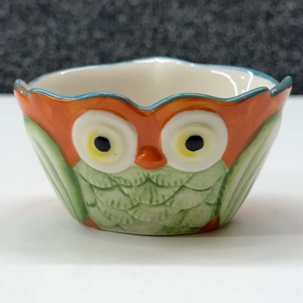Pier 1 Imports‎ Owl Measuring Cup Set 4 Piece Hand Painted Stoneware Multicolor